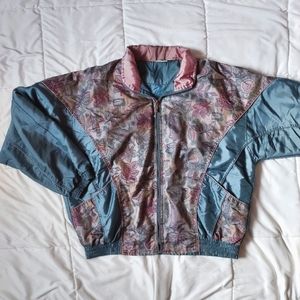 Vintage Floral Windbreaker size L (blue and pink)